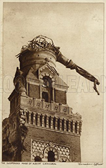 The suspended statue of Albert Cathedral, France, World War I. A statue of the Virgin and Child that was hit by a German shell on January 15 1915. It remained in this horizontal position until the tower was completely destroyed by further shellfire in 1918. The Germans believed that whoever caused the statue to fall would lose the war.