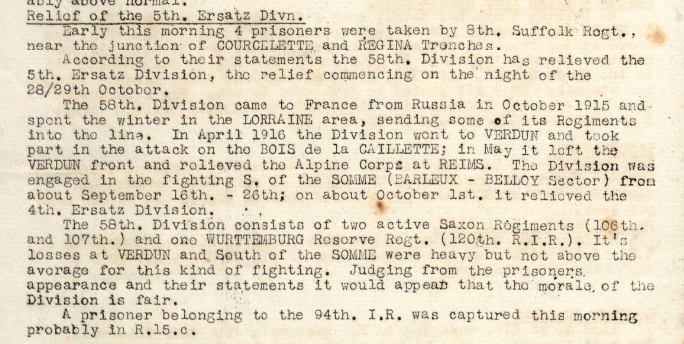 03 nov 1916 intelligence summary